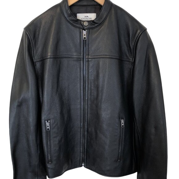Coach Leather Racer Jacket F86594 BLACK LARGE - Picture 1 of 10